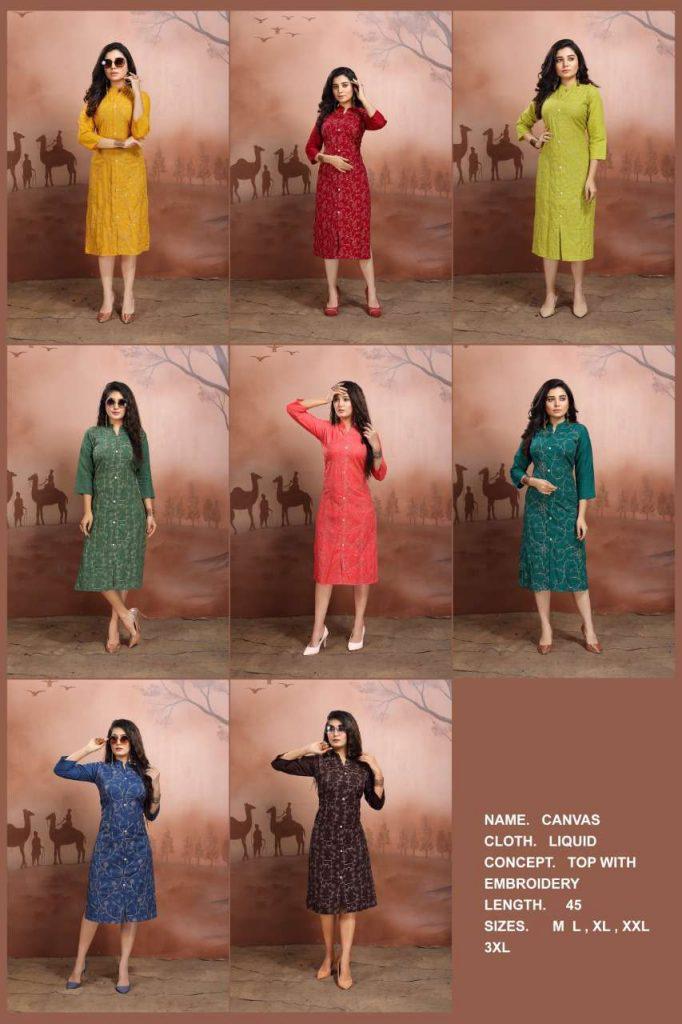 Canvas Casual Daily Wear Rayon embroidery Latest Kurti Collection